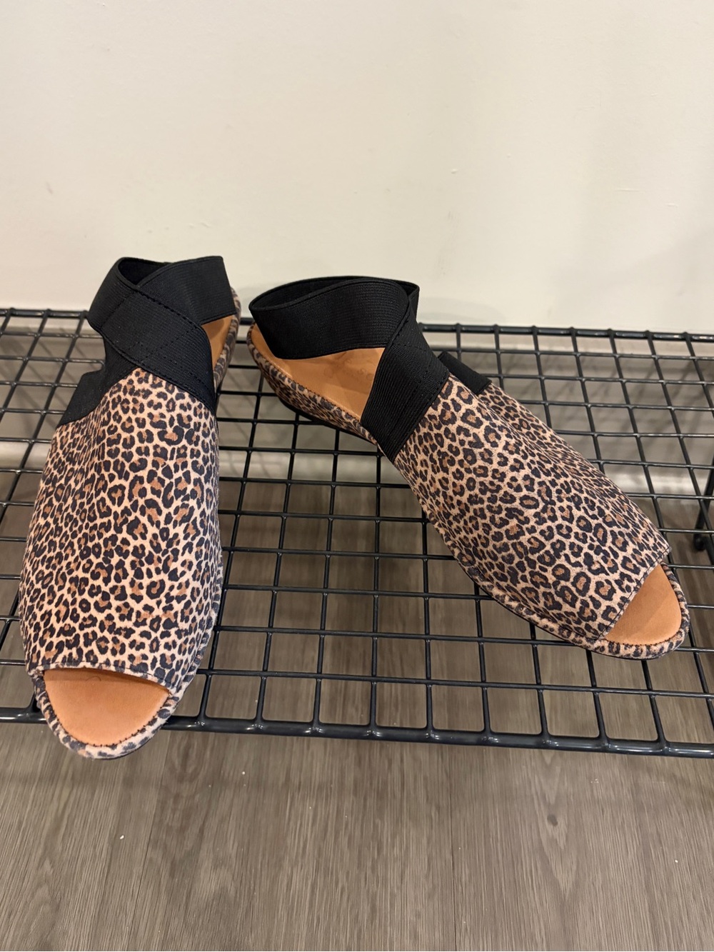 gentle souls Leopard Print Open-Toe Slingback Sandals with Black Elastic